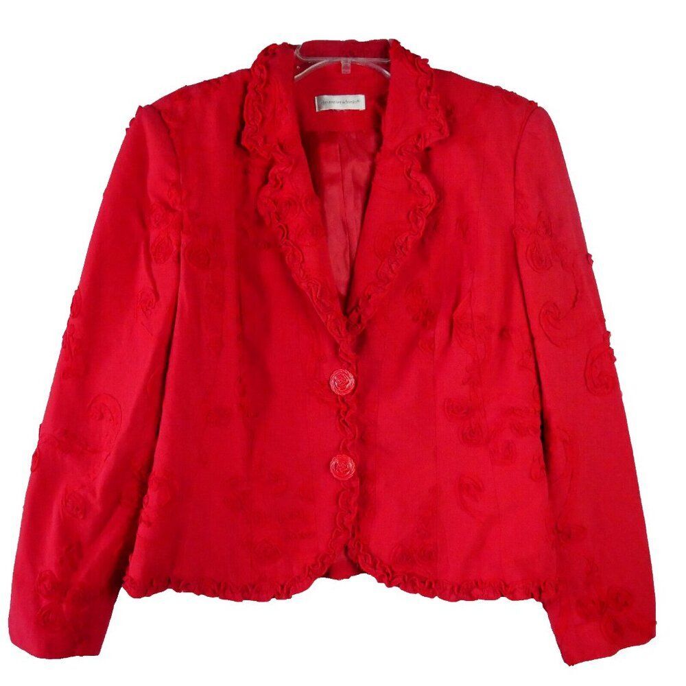 Christopher & Banks Womens Size M Top Blazer Light Jacket Red Button Floral Rose